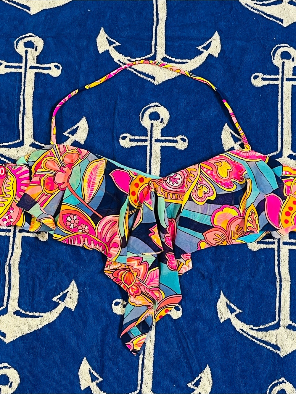 Vibrant Floral Ruffle Bikini Top - Neon Multicolor Size XL